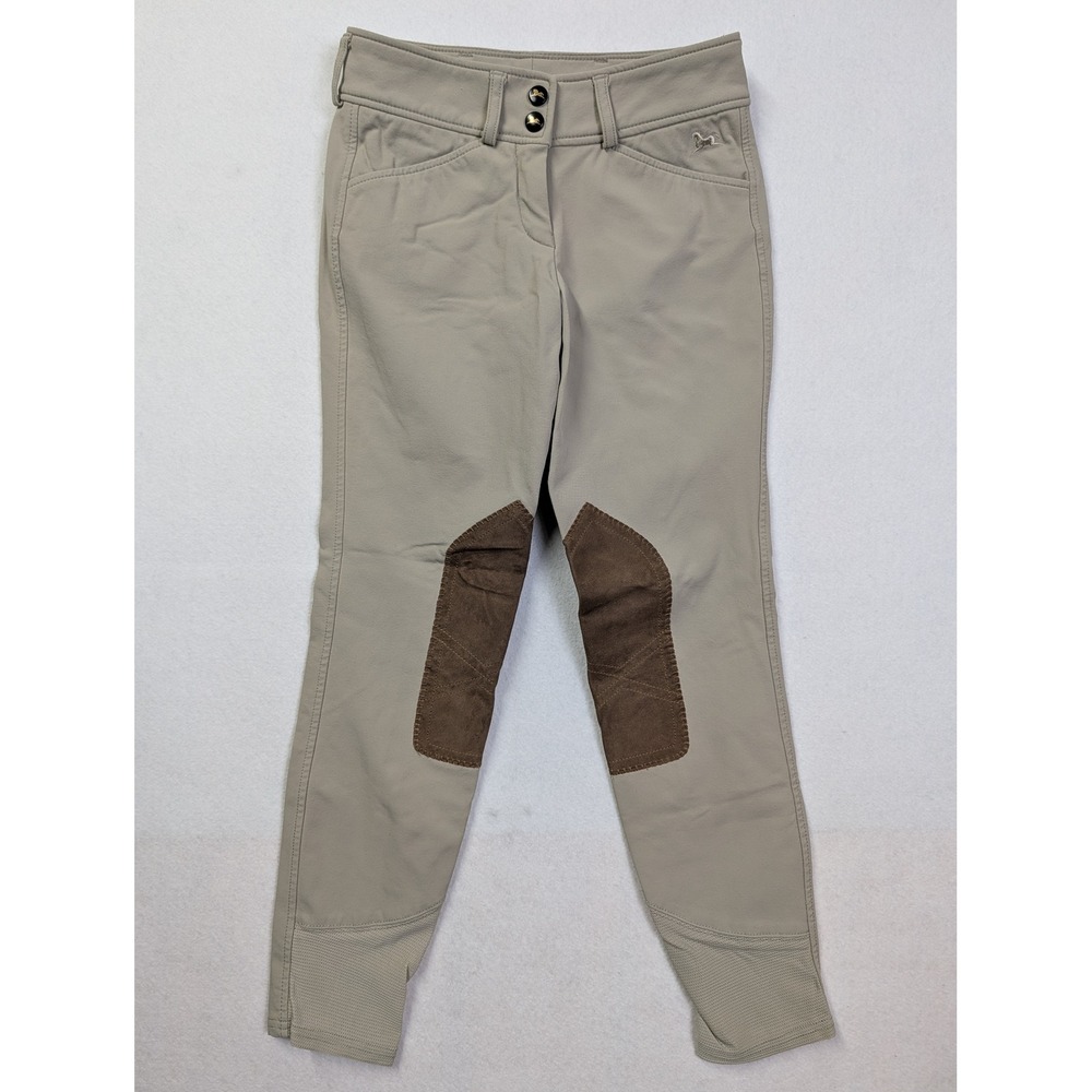 RJ Classics Youth Harrisburg Breeches Pants 12 R Equestrian Knee Patch Tan